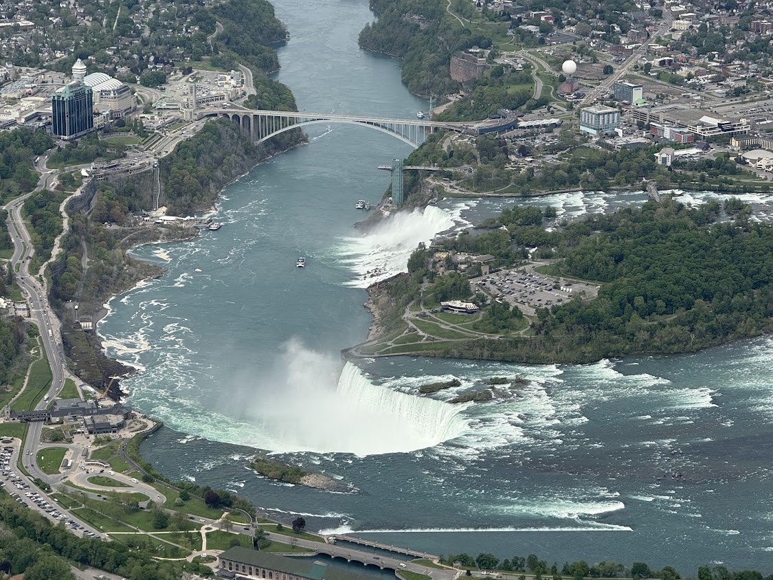 Horseshoe Falls and American Falls at Niagara, viewed from the air